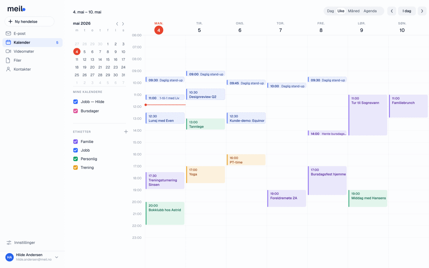 Forhåndsvisning av meil.no kalender